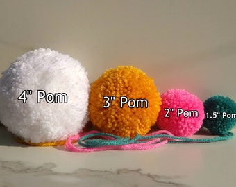 Oversize Pompoms, 3" Pom pom, 4" Pom pom, Pompoms, Large Pompoms, Giant Pom Poms, Pompoms for Hats, Craft Supplies, Handmade Pompoms, Poms