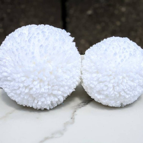 Snow Sparkle Poms, Specialty Pompoms, White Pompoms, Oversize Pompoms, 3" Pom pom, 4" Pom, 2" Pompom, Metallic Pompoms, Large Poms, White