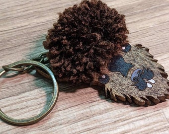 Alpaca Keychain // Pom Pom Animals / Pompoms / Farm Life / Llama Bag Charm / Lama / Camel / Hand Painted Wood / Cute Brown Alpaca Wood Charm