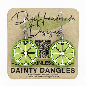 Lime Slice Earrings / Dainty Dangles / Fruit Jewelry / Summer Earrings / Citrus Gift / Handmade Lightweight Earrings / Hypoallergenic