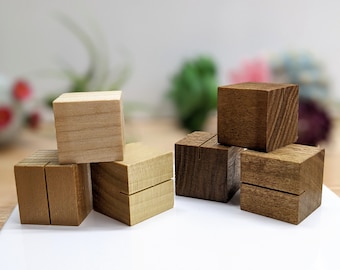 Solid Wood Place Card Holder, Photo Stand, Table Number or Name Tag Display, Poplar Hardwood 1 Inch Cubes