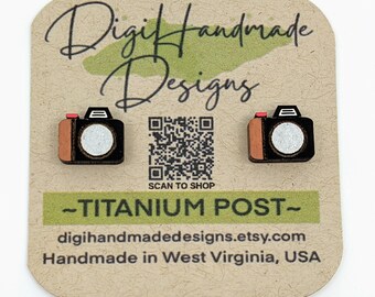 Camera Earrings / DSLR Photography Studs / Gift for Photographer / Handmade Jewelry / Hypoallergenic Titanium Post