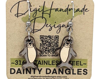 Seal Earrings / Dainty Dangles / Marine Animal Jewelry / Ocean Life Earrings / Cute Critter Gift / Lightweight Earrings / Hypoallergenic