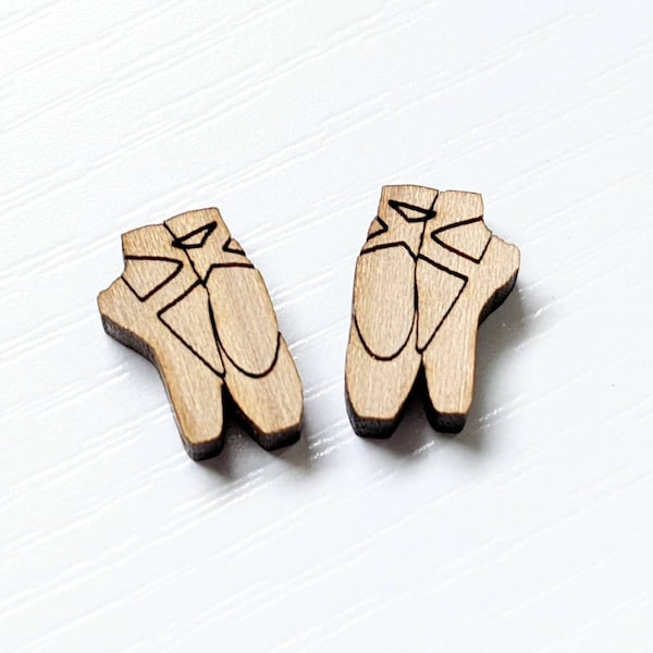 Ballet Slipper Wood Earring Blanks // DIY Earrings / Tiny Wood Earring Pendants / Stud Earring Charms / Polar Wood Charm / Sold in Pairs