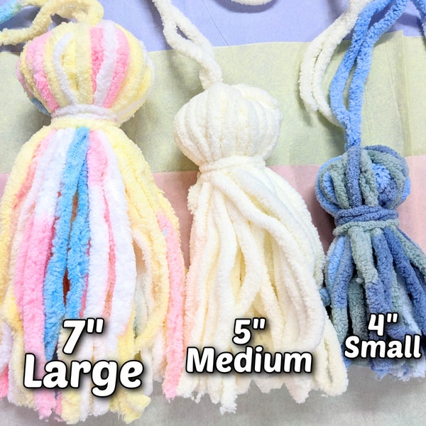 Chenille Yarn Tassels, Large Tassel, 4", 5", 7", Chunky Yarn, Multicolor Tassel, Jumbo Tassel, Craft Supplies, Knitting Embellishments