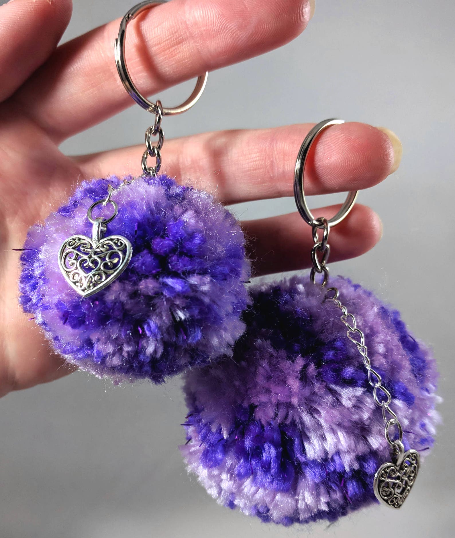 Pom Pom Keychain Pom Pom Bag Charm Purple Keychain Unique Etsy