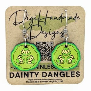 Dill Pickle Earrings / Pickle Dainty Dangles / Fun Food Jewelry / Quirky Gift for Her / Vegetable Jewelry / Cucumber / Hypoallergenic