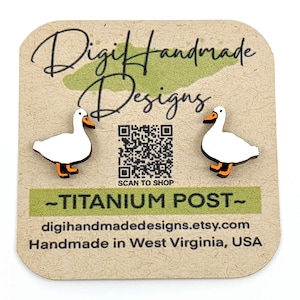 White Pekin Duck Stud Earrings / Gift for Duck Mom / Girl Who Loves Ducks / Cute Duckie / Hand Painted Wood Earrings / Titanium Post