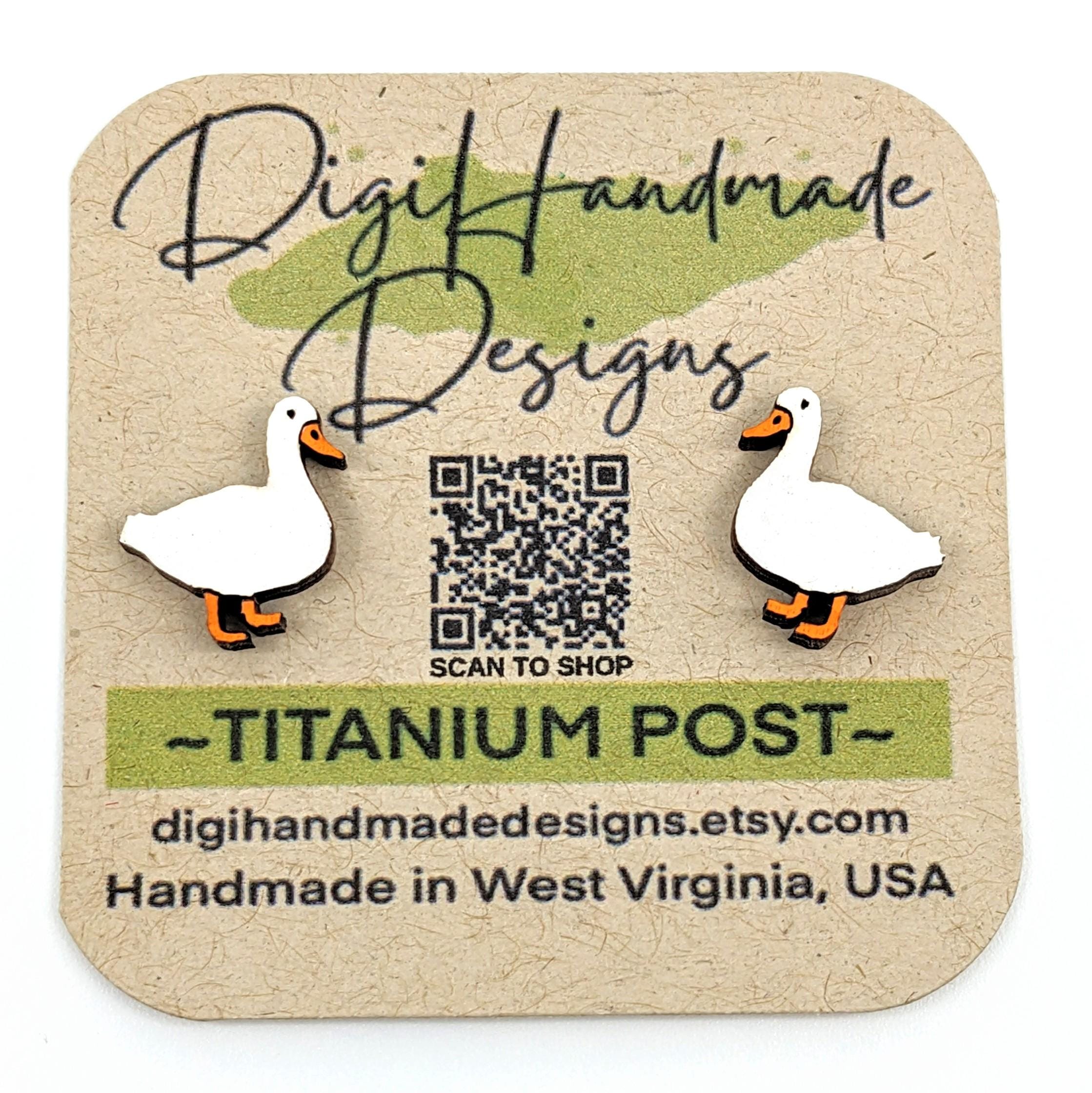 White Pekin Duck Stud Earrings / Gift for Duck Mom / Girl Who Loves Ducks / Cute Duckie / Hand Painted Wood Earrings / Titanium Post