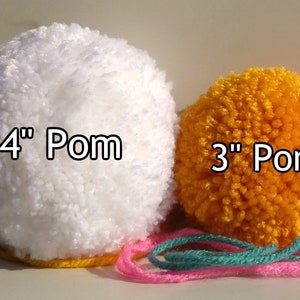 Jumbo Poms, 4" Pompom, 3" Pompoms, Pom, Oversize, Pompoms, Large Pompoms, Giant Pom Poms, Pompoms for Hats, Craft Supplies, Handmade Pompoms