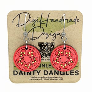 Red Tomato Slice Earrings / Dainty Dangles / Garden Lover Gift / Fruit Vegetable Jewelry / Lightweight Summer Food Earrings / Hypoallergenic