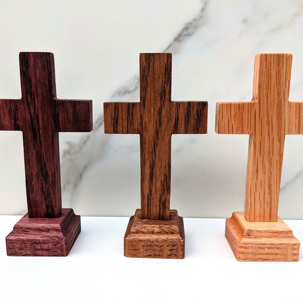 Solid Oak Mini Cross with base, Small Cross, Cross on Stand, Oak Cross, Religious Cross, Religious Gift Idea, Cross for Decor, Wooden Cross