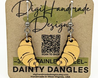 Croissant Earrings / Breakfast Jewelry / Dainty Dangles / Food Earrings / Handmade Baker Gift / Stainless Steel / Hypoallergenic