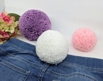 Clip On Bunny Tail | Easy Attach Kids Easter Rabbit Costume Accessory, Handmade Yarn Pom Poms | Small 3", Medium 4", Large 5" Pompom