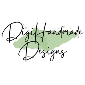 May include: The words "Digit Handmade Designs" in elegant black script are displayed over a light green watercolor-style background on a white backdrop. The design has a modern, artistic feel.