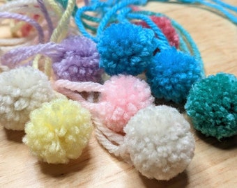 1" Pompoms, Set of 2 Handmade Poms, Pom with Tails, Tiny Pom for Earring Making, Crafts, Earring Blanks, Yarn Embellishments, Mini Poms