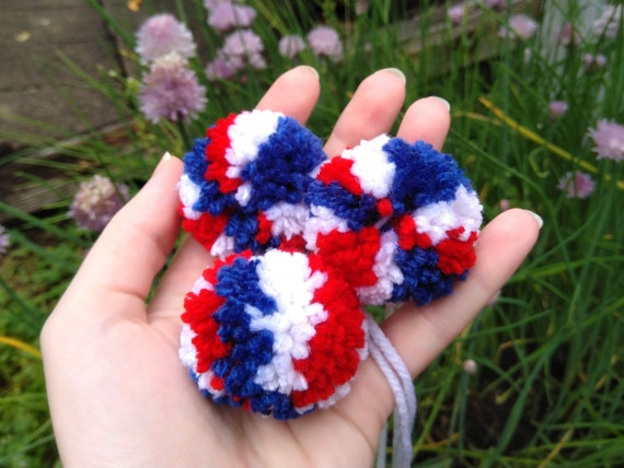 Red White and Blue Pompoms, 4th of July, Patriotic Decor, Red