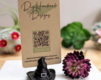 Black Witch Hat Halloween Party Spooky Fall Place Card and Photo Holder, Holds up to 4"x6" and Smaller, Bulk 1 to 100, PLA