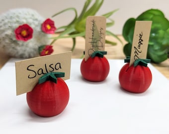 Red Tomato Place Card Tag Holder,  Holds 3.5"x5" and Smaller Photos Numbers and Food Labels, Garden Veggie, 1 inch, PLA