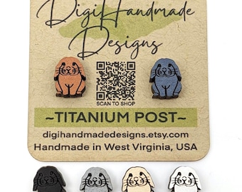 Holland Lop Studs / Bunny Earrings / Pet Rabbit Jewelry / Hypoallergenic Titanium Post / Handmade in West Virginia, USA