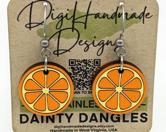 Orange Slice Earrings / Fruit Jewelry / Citrus Dainty Dangles / Lightweight Summer Food Earrings / Zesty Earrings / Hypoallergenic
