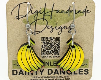 Banana Earrings / Dainty Dangles / Fruit Earrings / Kawaii Banana Jewelry / Mini Banana Earrings / Tropical Fruit Earrings / Hypoallergenic