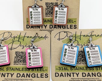 To Do List Clipboard Earrings / Planner Jewelry / Dainty Dangles / Teacher Gift / Funny Office Stationery / Stainless Steel / Hypoallergenic