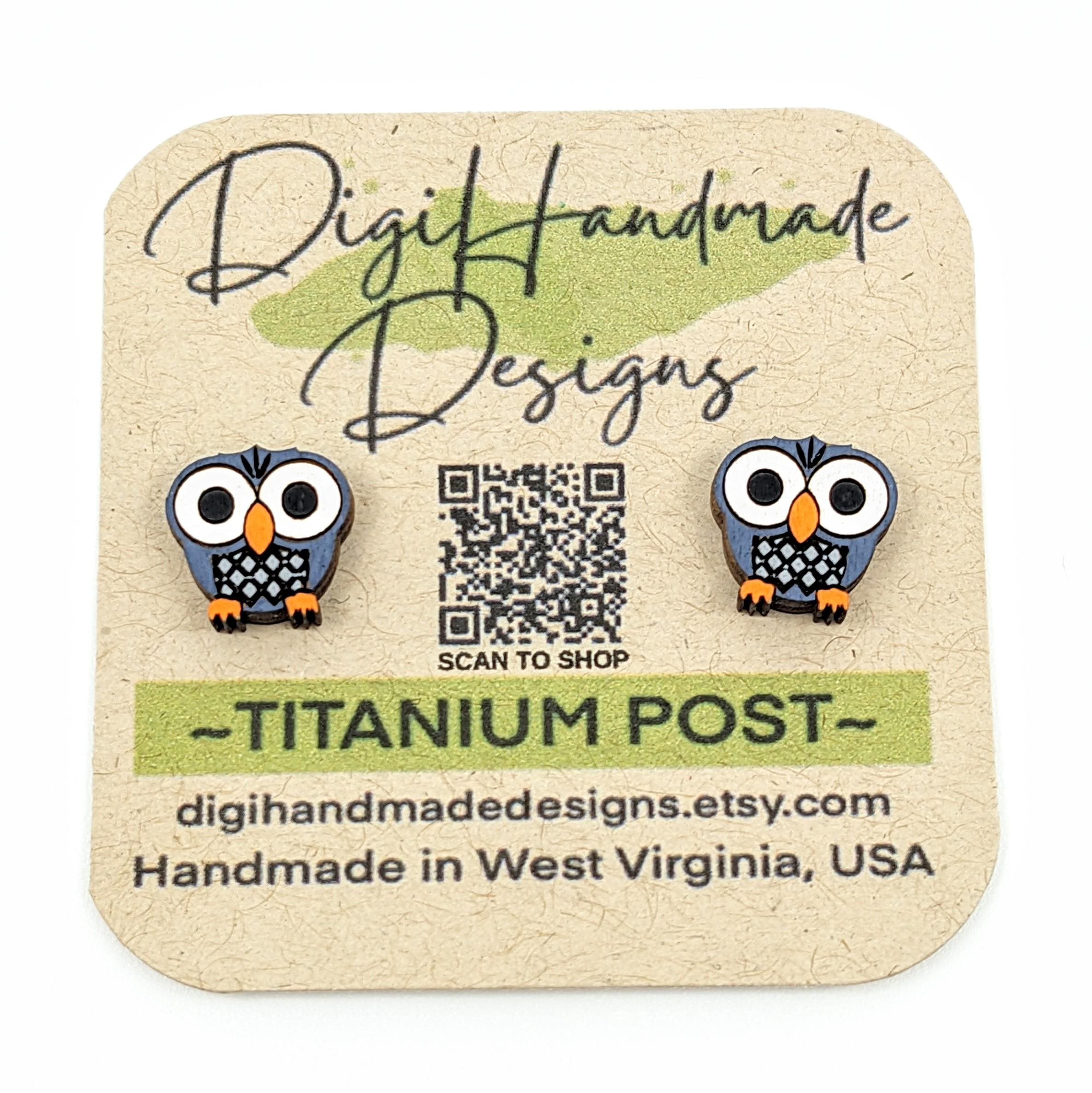 Grey Owl Earrings / Handpainted Woodland Animal Bird Studs / Nature Inspired Gifts / Handmade in WV,
