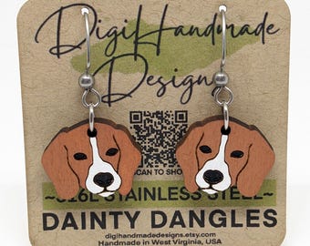 Beagle Earrings / Dog Lover Gift / Cute Pet Jewelry / Dainty Dangles / Lightweight Earrings / Hypoallergenic Stainless Steel