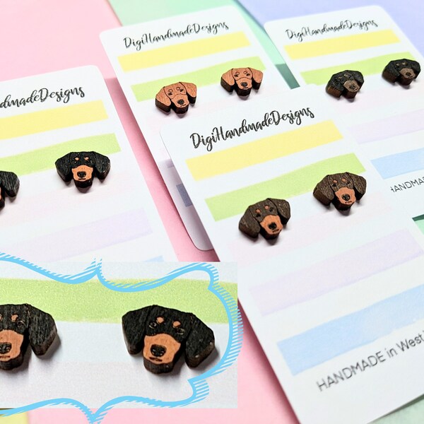 Dachshund Stud Earrings, Sausage Dog, Wiener Dog, Black and Tan, Badger Dog, Dachshund Face, Gift for Dachshund Owner