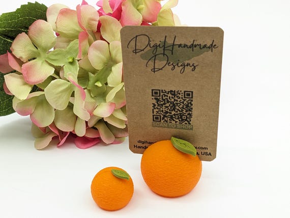 Orange Place Card Holder, Citrus Stand for Wedding Table Numbers, Name Tags, Food Labels, Holds 3.5"x5" & smaller, 1" or 1.5" PLA