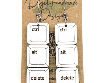 Ctrl Alt Delete Earrings / Gamer Dangle Earrings / Computer Key Jewelry / Geek Gift / Nerd Earrings / Funny Tech Earrings / Handmade Gift
