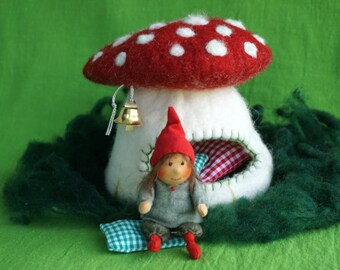 Gnome with mushroom house