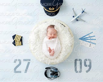 Digital Newborn Backdrop Airplane Theme, Aviator Pilot Baby Boy Photography Background, Aviation Newborn Photos