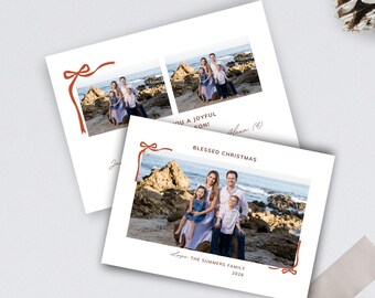 Holiday Photo Card – Red Ribbons Christmas Canva Template