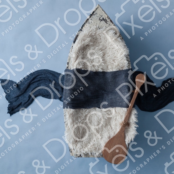 Nautical Newborn Theme Sailor Mariner Boat and paddle Ship Seafaring Photography Blue Background Boy Digital Backdrop