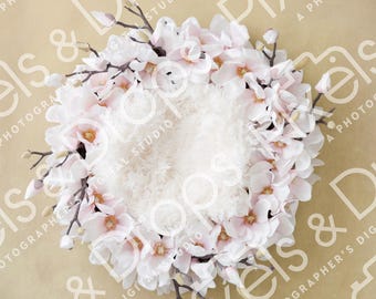 Pink White Floral Newborn Digital Backdrop, Digital Backdrop for Newborn, Digital Background, PNG Baby Backdrop, Backdrop for Photoshop
