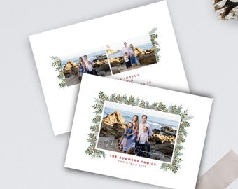 Holiday Photo Card – Green Garlands Canva Template