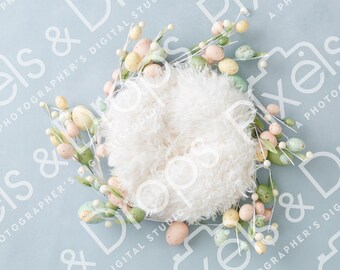 Blue Easter Wreath Newborn Digital Backdrop, Digital Backdrop, Newborn Digital Background, PNG Baby Backdrop, Backdrop for Photoshop Floral