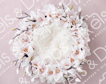 Pink White Florals Newborn Digital Backdrop, Digital Backdrop for Newborn, Digital Background, PNG Baby Backdrop, Backdrop for Photoshop