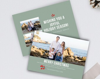Holiday Photo Card – Gradient Green Christmas Canva Template