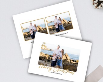 Holiday Photo Card – Cursive White and Gold Christmas Canva Template