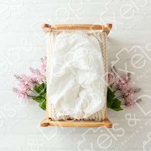 Ivory White Floral Newborn Bed Digital Backdrop, Digital Backdrop for Newborn, Newborn Digital Background, PNG Baby Backdrop, Photoshop
