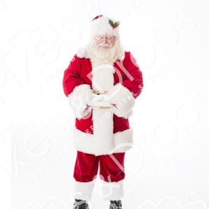 Santa in Traditional Red Suit with Hands for Newborn on White Backdrop, Santa for Photoshop, Christmas Stock Photography, Santa Overlay