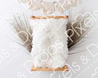 Boho Newborn Bed Digital Backdrop, Rafia Detail (PNG)