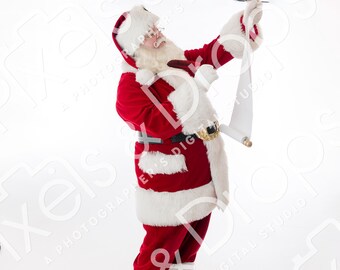 Santa in Red Suit Holding Scroll Nice List on White Backdrop, Santa for Photoshop, Christmas Digital Background, Santa Overlay photoshop