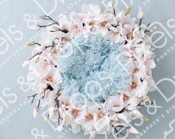 Blue Pink White Florals Newborn Digital Backdrop, Digital Backdrop for Newborn,Digital Background, PNG Baby Backdrop, Backdrop for Photoshop
