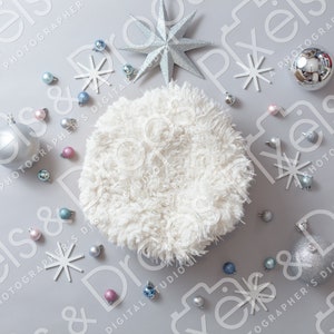Christmas Holiday Silver & White Ornament Newborn Digital Backdrop, Digital Backdrop for Newborn, Newborn Digital Background