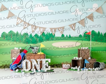 Golf 1st Birthday Cake Smash Backdrop Theme Digital Background Backdrop