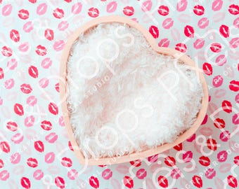 Pink Heart with Kiss Background, Digital Backdrop for Newborn, Newborn Background, PNG Baby Backdrop, Backdrop for Photoshop